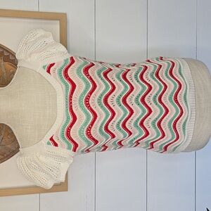 KAILY K Multicolor Zig Zag Knit Top Blouse Crochet Sweater Size S